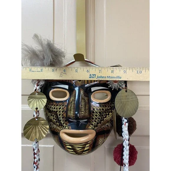 Costa Rica Ceramic Mask Feathers Boruca Style Signed By Artist Arroyabe Suraj - Picture 7 of 11